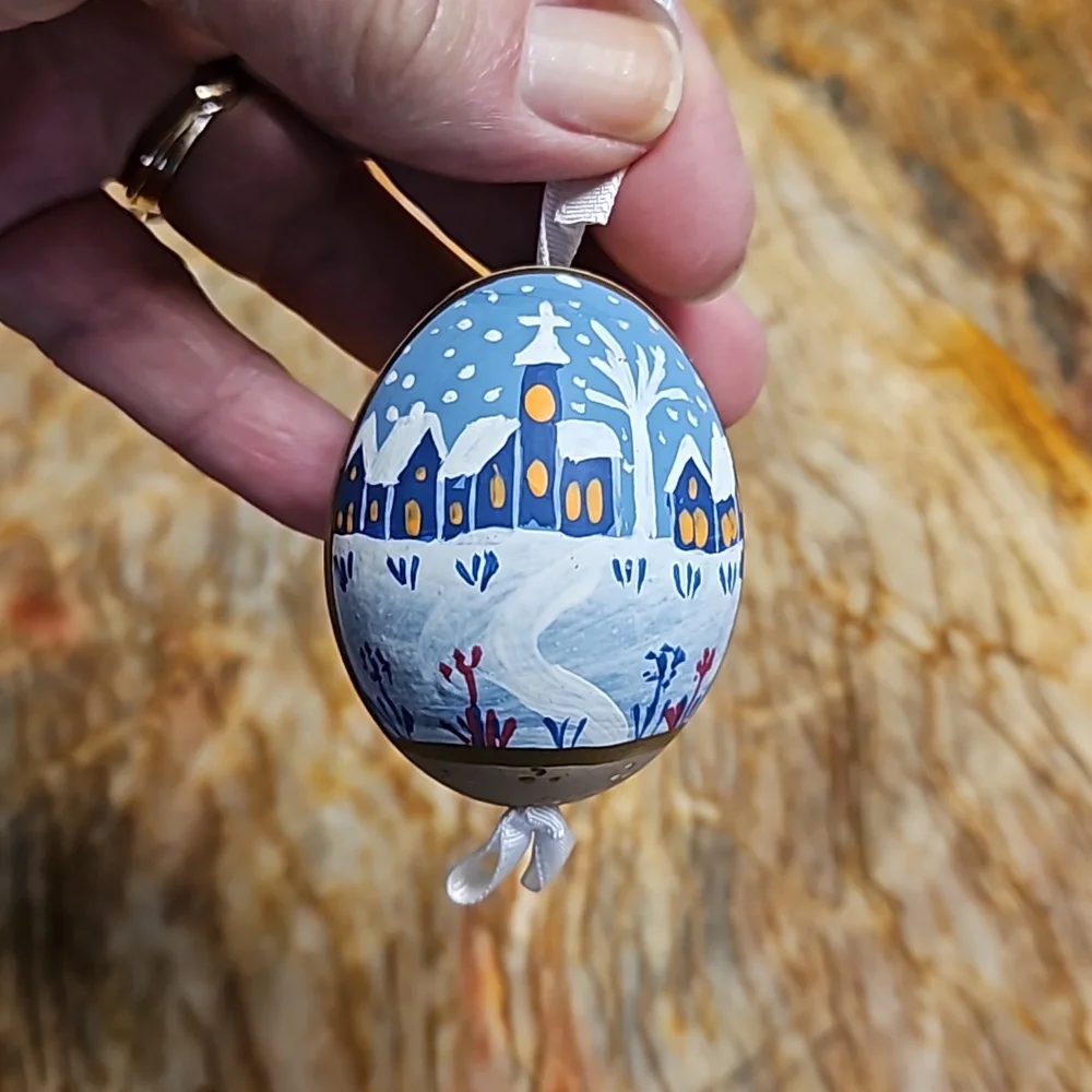 Real egg, hand painted christmas ornament